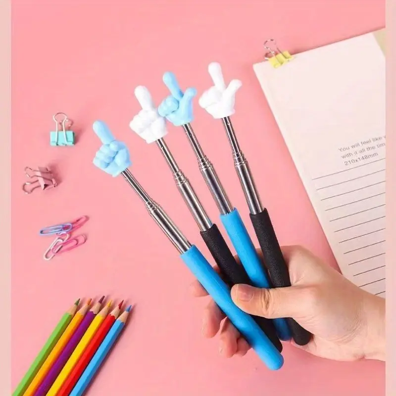1pc Retractable Finger Pointer, Stainless Steel Adjustable Length, Multi-Color Teaching Aid for Home and Classroom Use