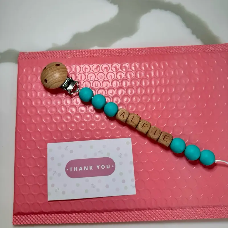 Personalised Dummy Clip with Name – Handmade Soother Holder | Custom Baby Gift (Pink, Blue, Purple, Turquoise Options) 4