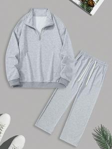 Men's Zip Design Sweatshirt & Pants Two-piece Set, Casual Long Sleeve Pullover & Trousers for Spring & Fall, Men's Two-piece Outfits for Daily Wear