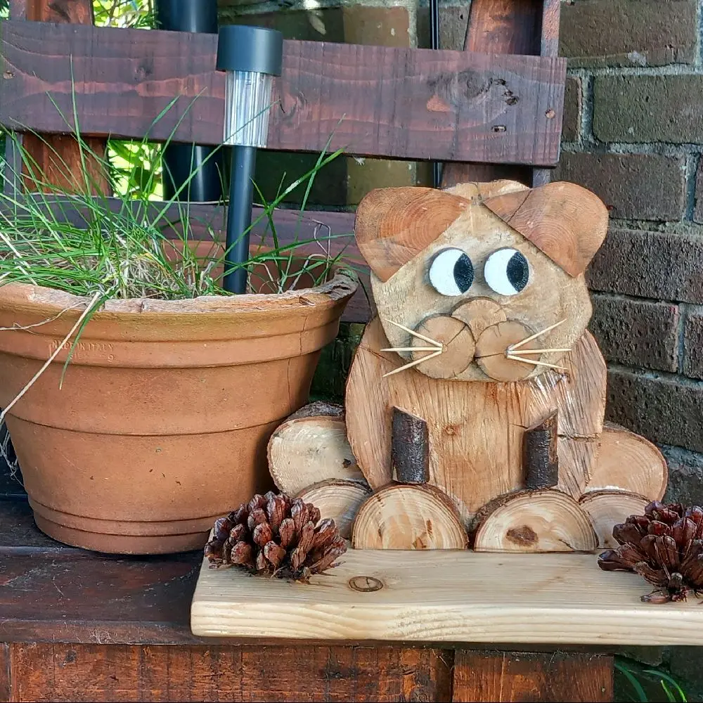 Bespoke Handmade Wooden Cat Garden Ornament - Perfect for Your Outdoor Space