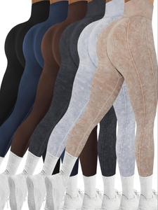 Women's Solid High Waist Sports Leggings, Casual Regular Fit Comfy Breathable Skinny Pants for Yoga Gym Workout Running, Ladies Sportswear for All Seasons