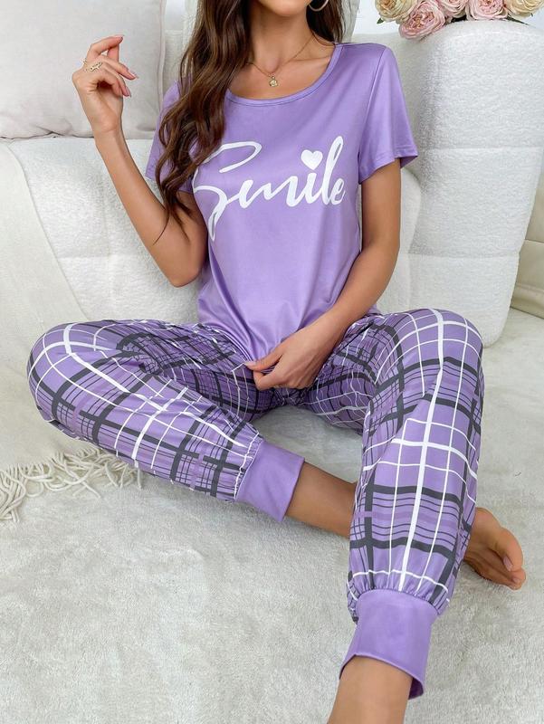 Women's Printed Plaid Casual Pajama Set 5