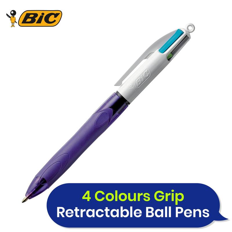 BIC 4 Colours Grip Ballpoint Pens. Each pack includes 12 pens with fashion ink colours like pink purple turquoise and lime green 1