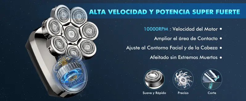 Product Introduction of Afeitadora Eléctrica para Hombres, 6 en 1 Afeitadora Eléctrica para Hombres con 8 Cabezales Rotativos, con Pantalla LED y Limpiador, IPX7 Impermeable, Recortador de Barba 2