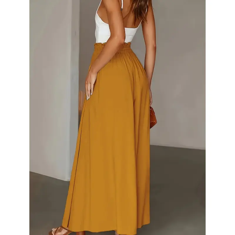 Women's Plus Size High-Waisted Straight-Leg Pants - Stretchy 100% Polyester, Machine Washable, Elegant Solid Color, All-Season Comfort for Casual & Formal Wear 6