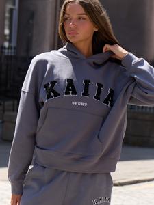 Kaiia Sport Oversized Logo Hoodie in Charcoal Grey
