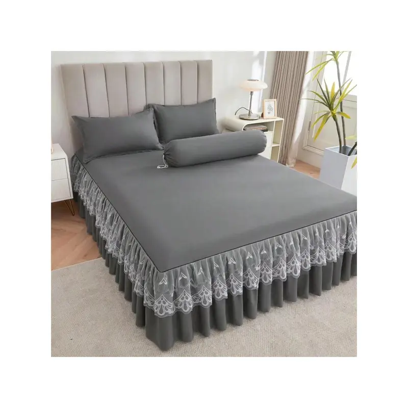 1pc Elegant Lace Bed Skirt, Solid Color Soft Anti-Dust Bedspread All Season, Plus Size, Slip-Resistant Bed Sheet, Bedroom Decor (Bed Skirt X1, No Pillow Case) 0
