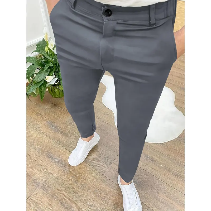 Men's Slim-Fit Stretch Dress Pants - Navy Blue, Zipper Closure, Straight Leg Design, Polyester Blend, Comfortable & Stylish for Business or Casual Wear, Allseason Trousers | Slimfit Pants | Smooth Texture Pants Menswear Suit 0