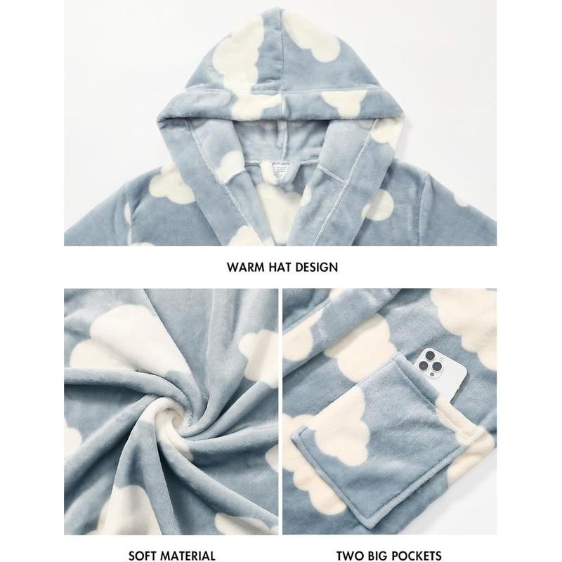 Fleece Dressing Gown for Women Fluffy Hooded Dressing Gown Luxury Robe Soft Bathrobe 4