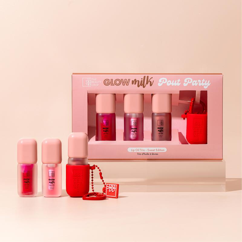 Glow Milk Lip Oil Set of 3 Shades - with Key Chain - Non-Sticky, Moisturising Formula with Jojoba Oil - The Beauty Crop 0