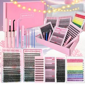 Mixed Length & Color DIY Eyelash Extensions Set, Self Grafting Curl Eyelashes, Individual Eyelash, DIY Cluster Lashes Kit, Rainbow Colored Lashes, Cosmetic, Makeup