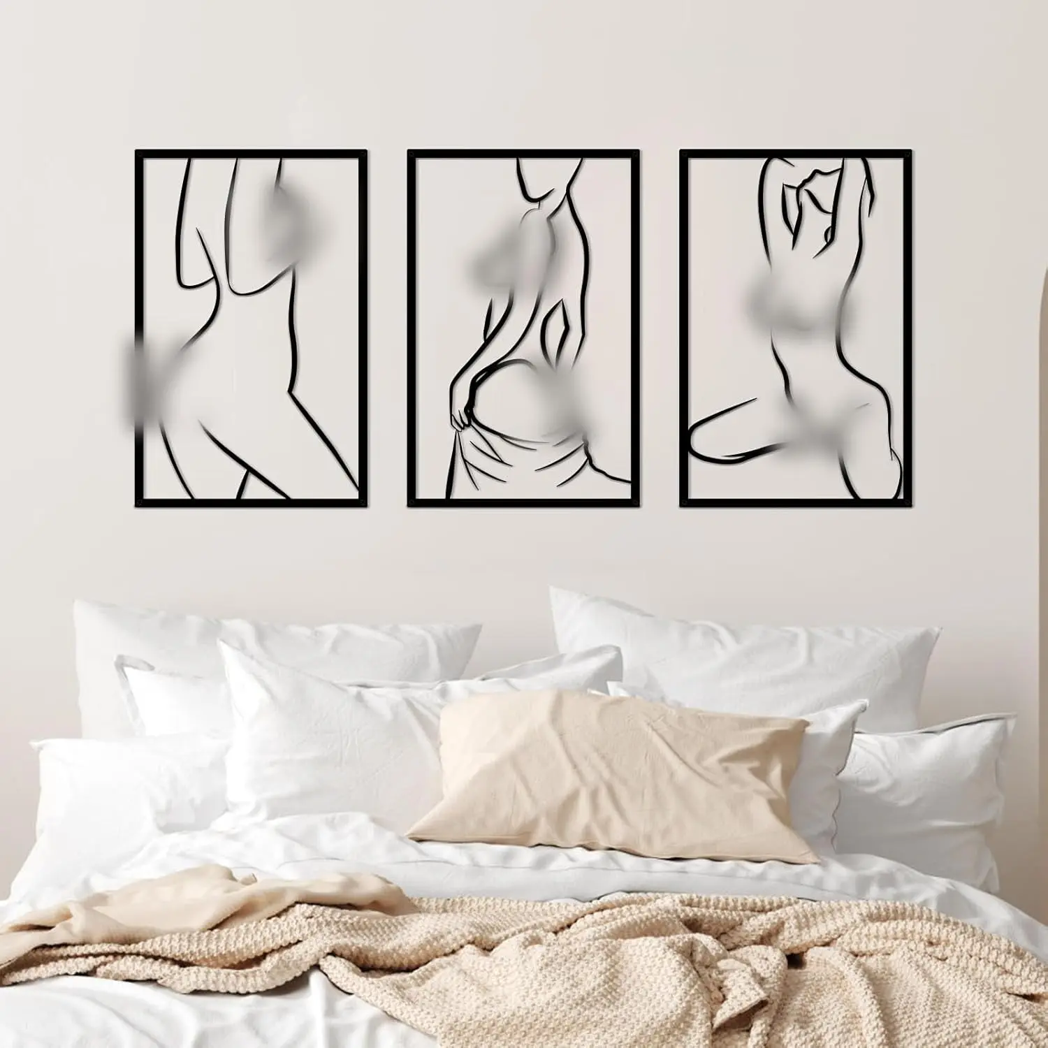 3 Pieces Modern Minimalist Metal Wall Decor Abstract Line Art Wall Decor Woman Body Shape Art Home Hanging Sculptures Decor for Living Room Bedroom Bathroom Kitchen Artistic Decoration