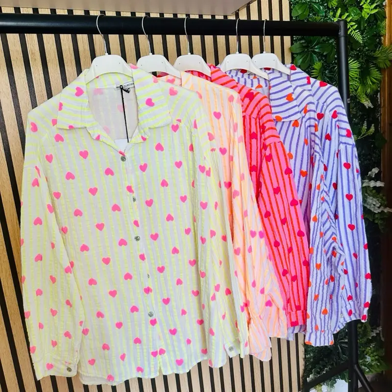 MissVboutique “Nancy” Pinstripe & Heart Cheesecloth Shirt Uk Size 8-18