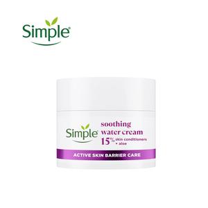 Simple Soothing Water Face Cream facial moisturiser with 15% skin conditioners, aloe and ceramide boosters for a healthy skin barrier calms and hydrates dry, sensitive skin 50 ml