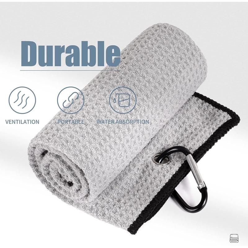 Tri-Fold Golf Towel | Premium Microfiber Fabric | Waffle Pattern | with Heavy Duty Carabiner Clip | Golf Towel for Men and Women (Gray Golf Towel) 4