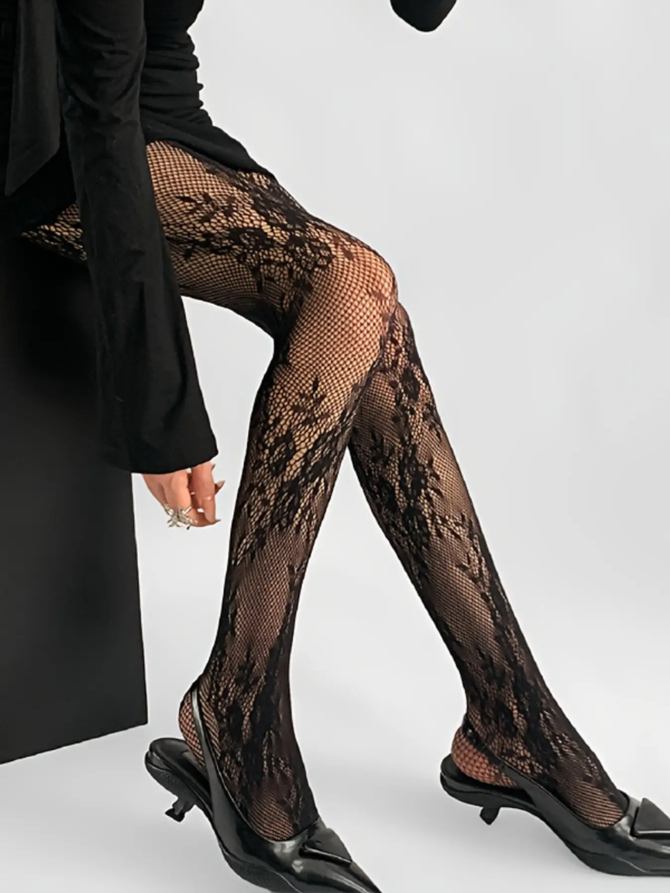 Women's thin, solid color openwork lace fishnet stockings, sexy lace ...