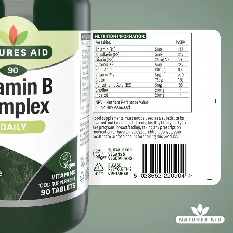 Natures Aid Vitamin B Complex 90 Tablets – High Potency – Supports Energy Metabolism, Nervous System, Brain & Immune Function – Vegan, Gluten Free, Non-GMO – Overall Wellbeing Supplement 4