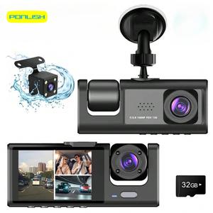 Car DVR, 3-Channel Car DVR with 3 Camera, IPS Screen Car Driving Recorder with Loop Recording, Automotive Camera for Car, Truck, SUV, Car Electronics, Police Dashcams, Vehicle, Vision, Black Front Car Camera, HD Dash Camera