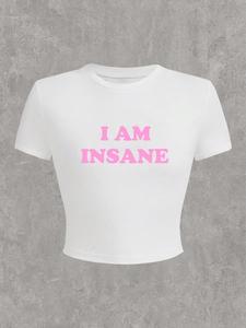 Women's Letter Slogan Print Round Neck Crop Tee, Fashion Casual Crew Neck T-shirt for Daily Holiday Vacation Outdoor Wear, Ladies Clothes for Summer