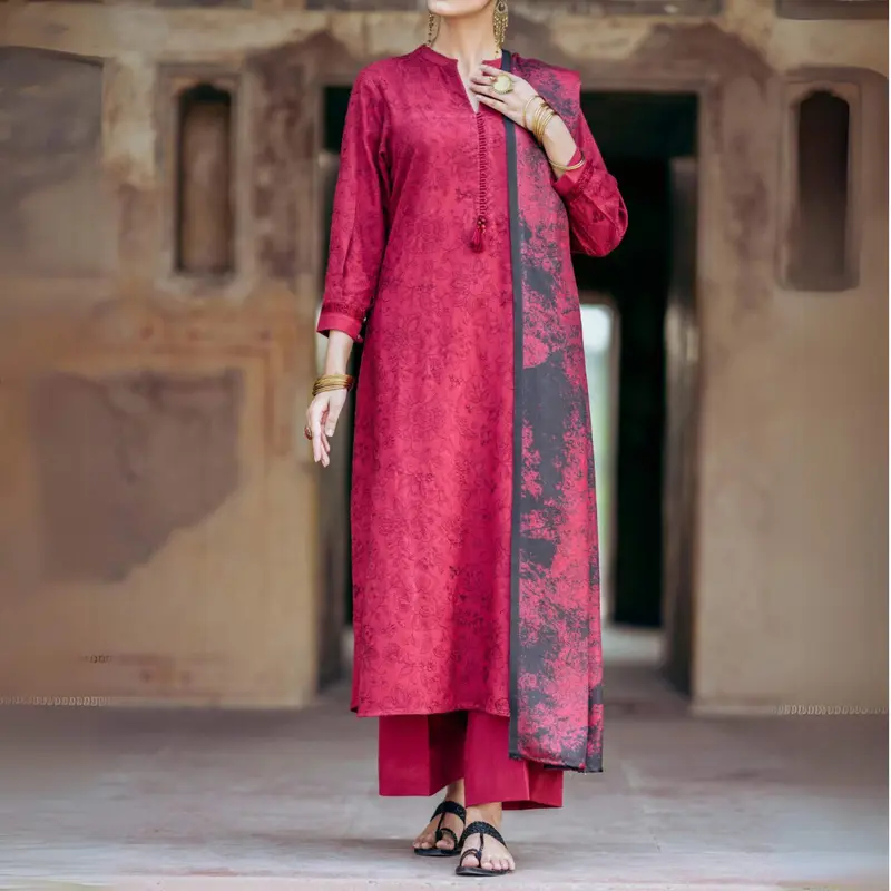 (Red) Embroidered Dhanak Collection Pc Ready to Wear by Casuallite 0