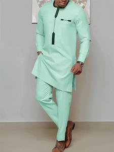 Two-piece Set Men's Striped Print Long Sleeve Top & Elastic Waist Pants, Regular Fit Quality and Comfort Casual Split Hem Top & Drawstring Waist Trousers for Spring & Fall, Men's Clothes for Daily Wear