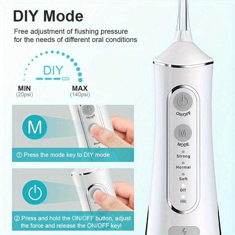 Portable Water Flosser, Cordless Oral Irrigator with Toothpick, USB Rechargeable Dental Flosser, 1500mAh Lithium Battery, Unscented, 4V Max, for Oral Care and Quartz Powder Cleaning - 2Color 4