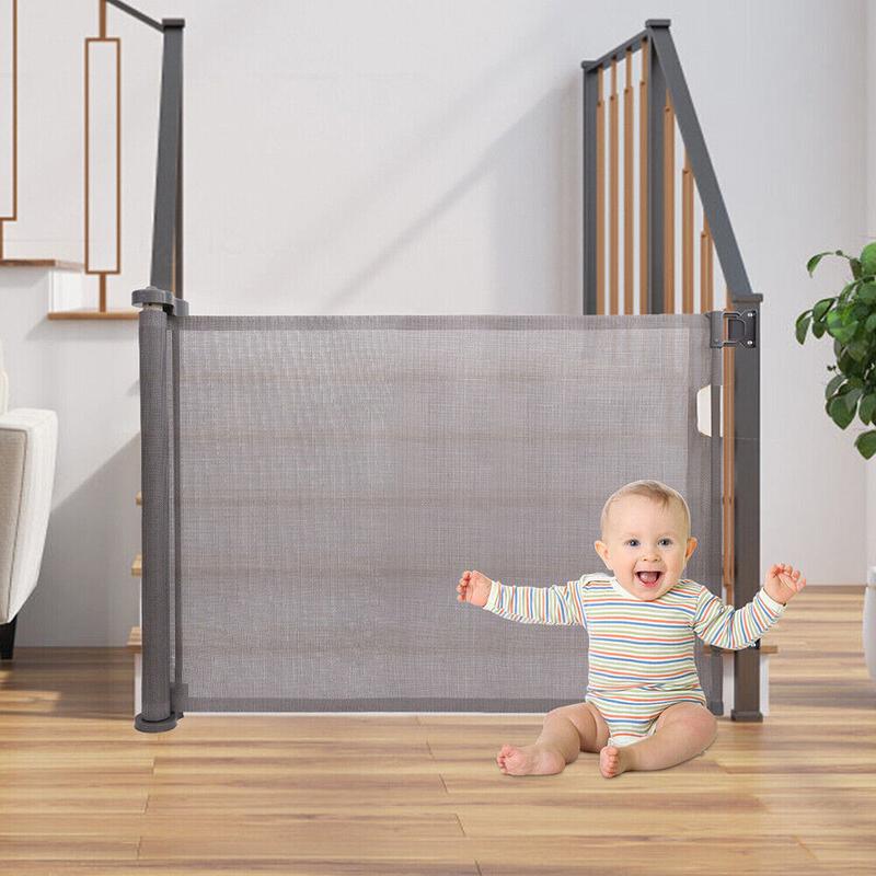 33-Inch Extra Tall Retractable Baby Gates, 59" Wide, Black/Grey Mesh, Banister Mount, Baby & Dog Gate for Stairs, Doorways 2