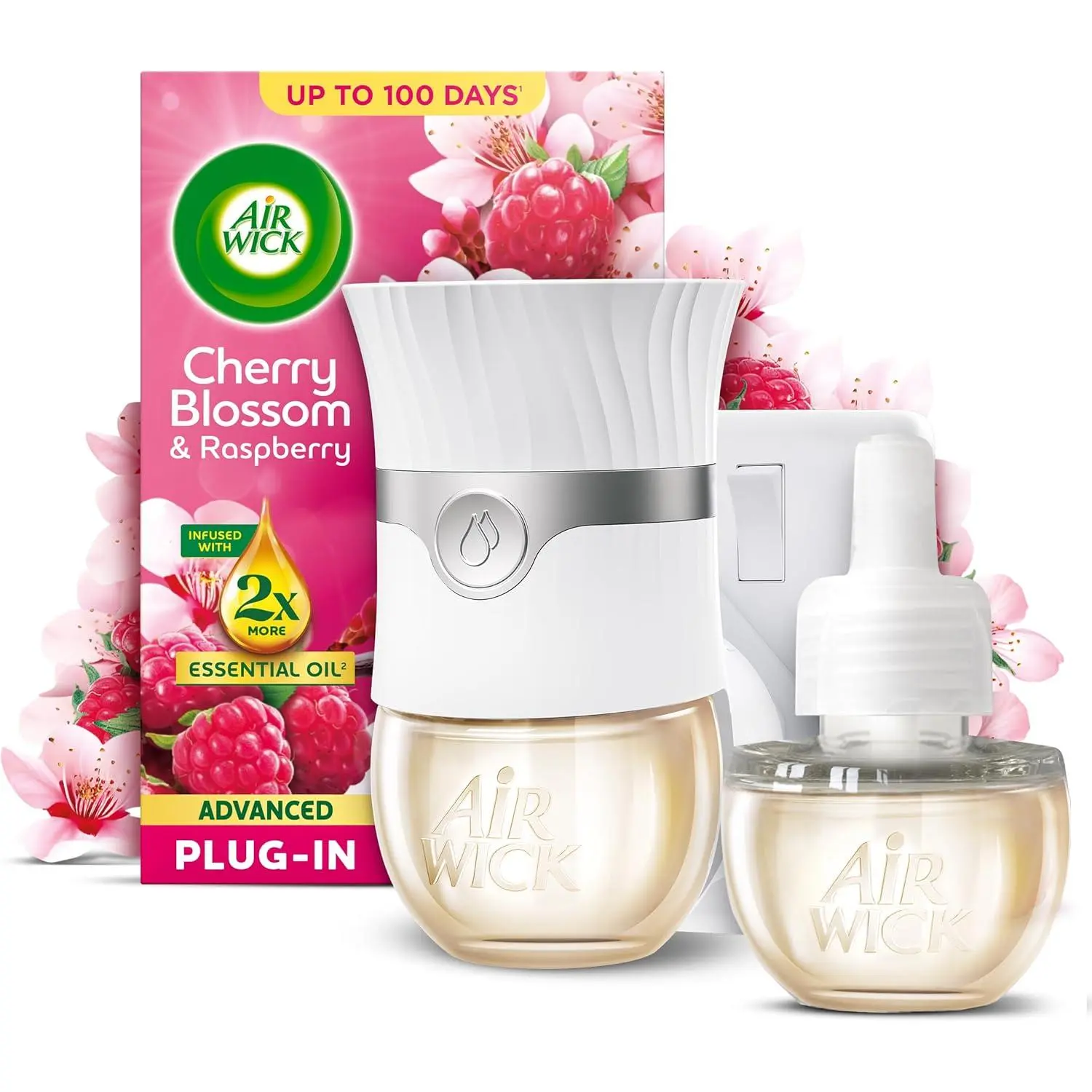 Air Wick Cherry Blossom & Raspberry Advanced Electrical Plug-in Kit 19ml, Lasts for up to 100 Days, Air Freshener