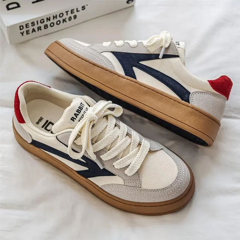 Men's 2024 Vintage-Style Skateboarding Sneakers - Low Top Korean Trendy Sports Shoes, All-Season Canvas Upper, Rubber Sole & Insole, Lace-Up Round Toe for Everyday Casual Wear and Roller Skating 0