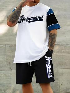 Men's Letter Print Short Sleeve Tee & Track Shorts Set, Regular Fit Casual Round Neck T-shirt & Sweat shorts, Summer Clothes Set for Men