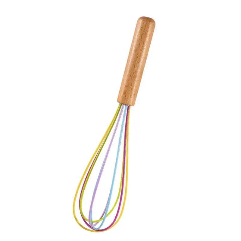 1pc silicone egg beater 10-inch wooden handle manual cake creamer and noodle mixer baking tool 4