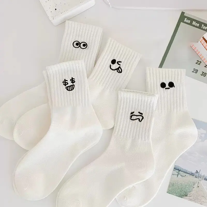 5Pairs Cool Women White Cute Funny Socks Set Fashion Cartoon Lady Autumn Winter Female Girl Kawaii Sport Short Socks for Women 4