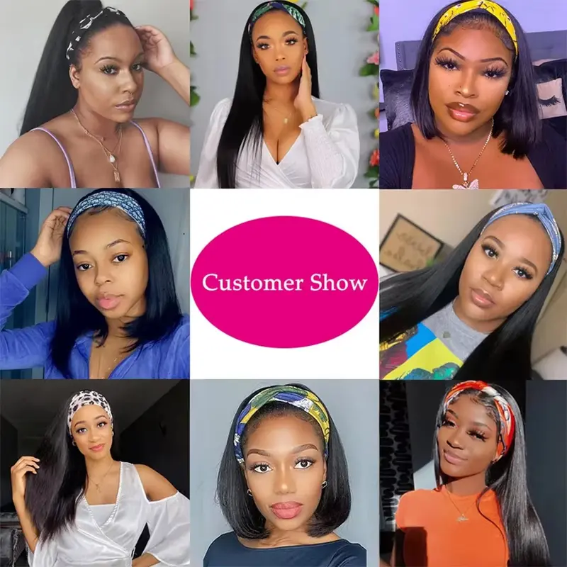 Headband Wig Human Hair Straight 18-32“ Headband Wigs for Black Women Glueless None Lace Front Wig Brazilian Virgin Human Hair 5