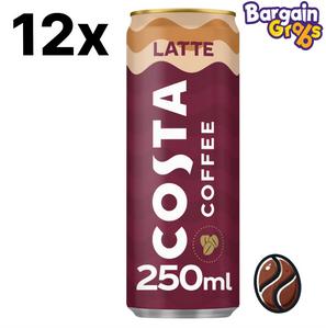 12 x 250ml Costa Latte Cans - Refreshing Ready-to-Drink Coffee; Beverage Bean Creamy