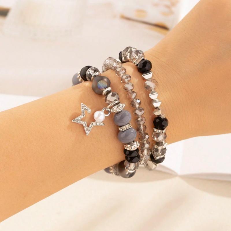 Bohemian Style 3-Piece Beads Set for Women & Silver Alloy Block Bracelet Suitable for Party and Dating, Ideal Gift 4