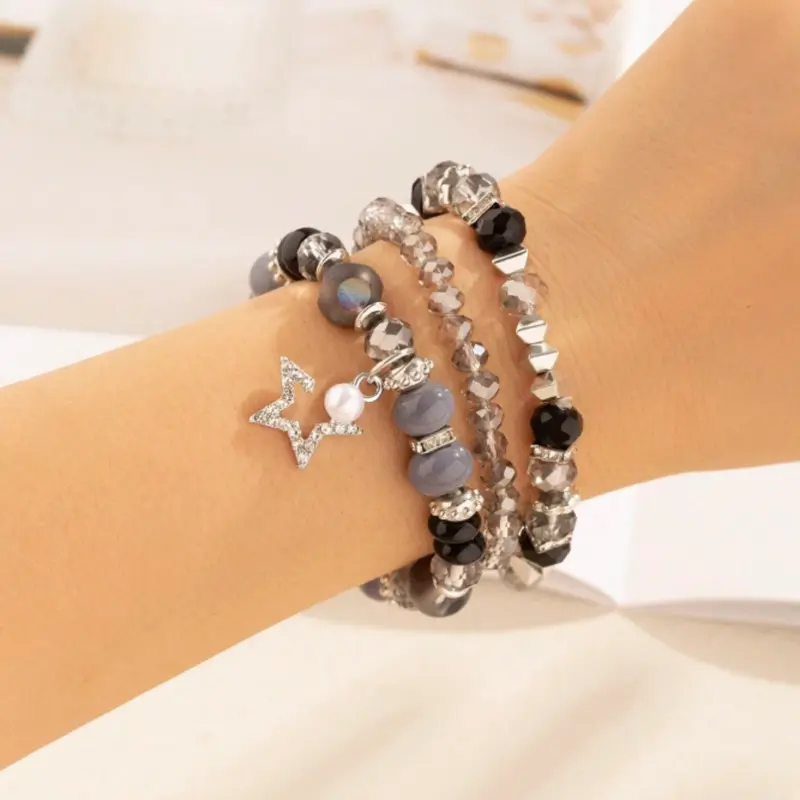 Bohemian Style 3-Piece Beads Set for Women & Silver Alloy Block Bracelet Suitable for Party and Dating, Ideal Gift 4