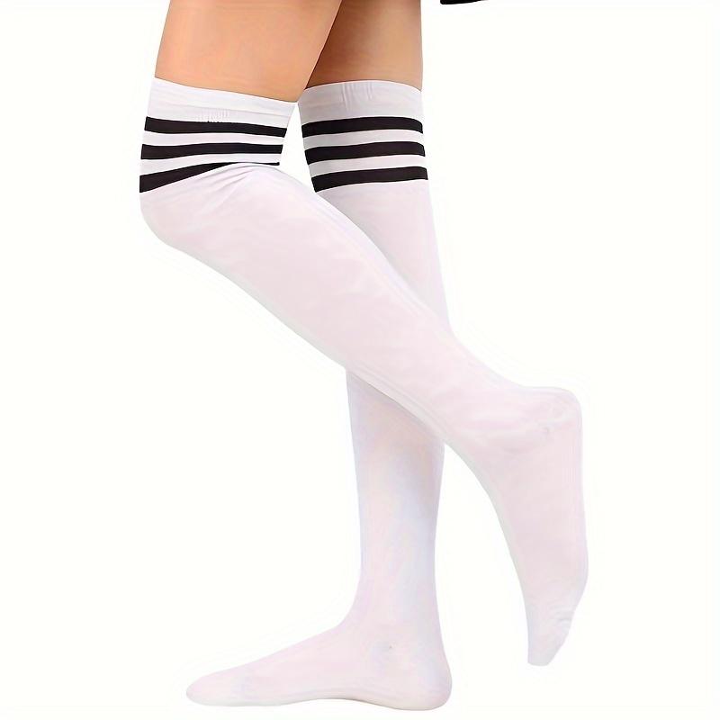 [Pair of Classic Knee-High Socks] A Pair of Classic Black And White Knee-High Socks with Three Stripes, Stylish And Versatile. 6