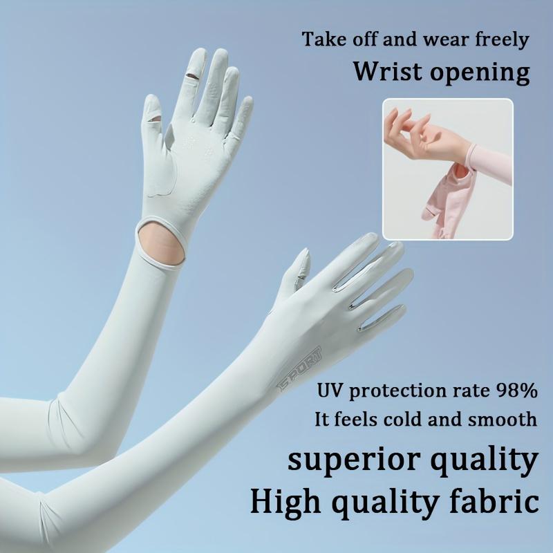 Solid Color Long Style Sun Protection Gloves, Minimalist Style Hollow Out Gloves, Summer Sun Protection Sports Gloves, Women's Breathable Ice Silk Sleeves 2