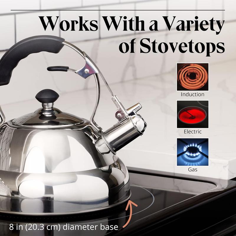 Whistling Kettle - 3 Litre Stovetop Kettles W/Mirror Finish - Camping Kettle with Infuser for Induction & Gas Stove - Camping Accessories & House Warming Gifts 4