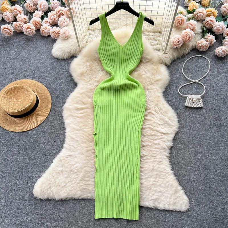 YuooMuoo Chic Fashion Sexy Wrap Hips Split Knitted Autumn Dress Women Slim Elastic Bodycon Long Dress Streetwear Outfits Vestido 1