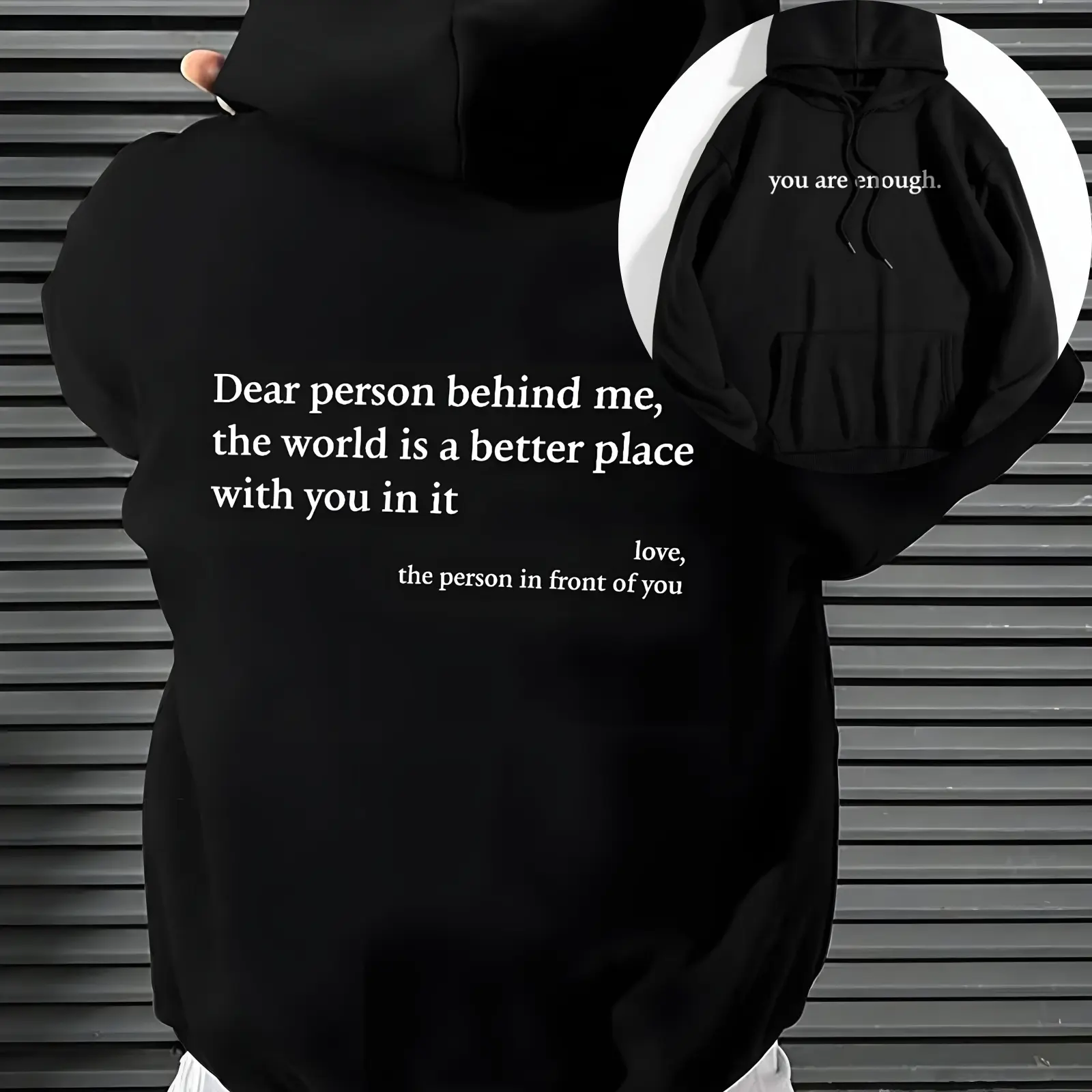 Mental Health Sweater You Are Enough Front Dear Person Behind Me the world is a better place with you in it Love the person in front of you BackWomen's Men’s Casual Letter Print Drop Shoulder Drawstring Hoodie Long Sleeve Pullover Top Menswear Underwear