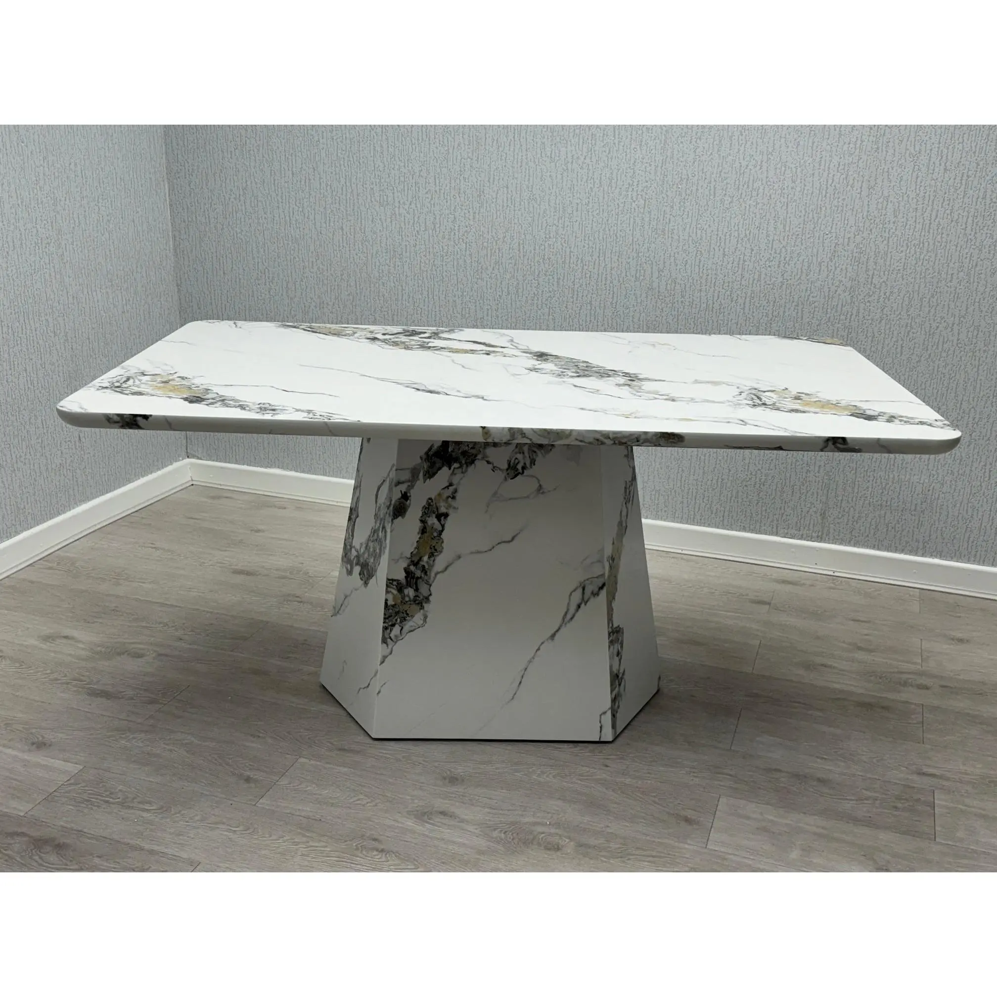 Capri 160 cm White Marble Effect Dining Table Chunky base