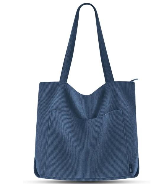 Prite Corduroy Tote Bag for Women Large Shoulder Bag with Zipper and Pockets for College School Work Travel Shopping 5