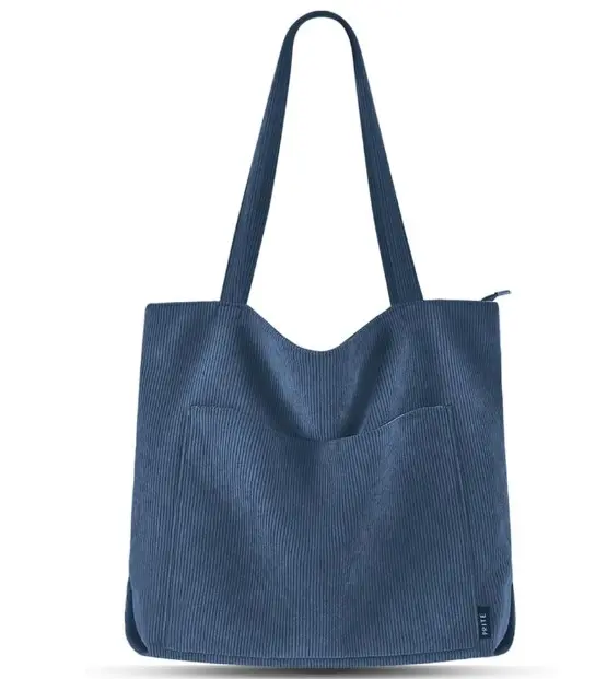 Prite Corduroy Tote Bag for Women Large Shoulder Bag with Zipper and Pockets for College School Work Travel Shopping 5
