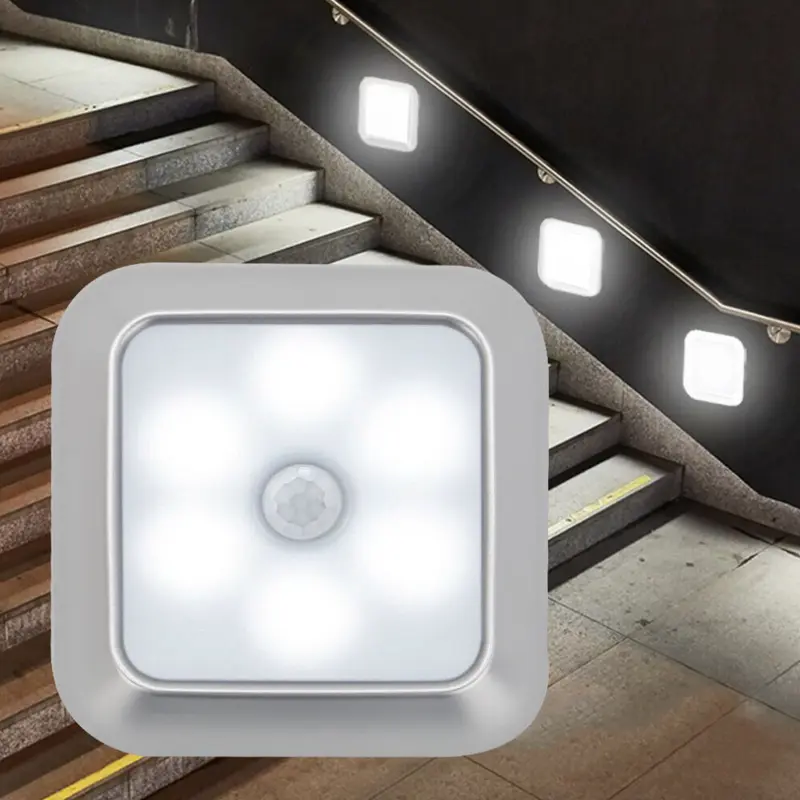 6 LED Motion Sensor Lights PIR Wireless Night Light Stair Lamp Battery 0