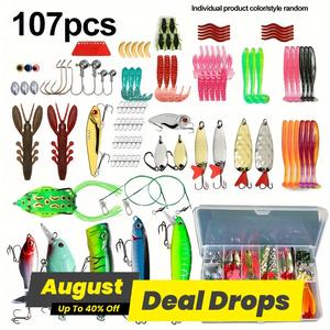 Fishing Lure Set, Fishing Lures with Hooks, Multifunctional Fishing Accessories for Sea Freshwater Lakes Streams, Tackle Accessories, Cool Gadgets for Men, Soft Fishing Worms, Fishing Tackle Kit, Fishing Equipment, Fishing Tool Kit, Topwater Fishing Lure