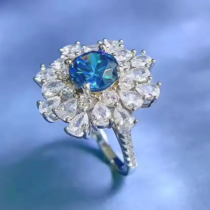 Sapphire High Carbon CZ Gemstone Wedding Engagement Ring Fine Jewellery 0