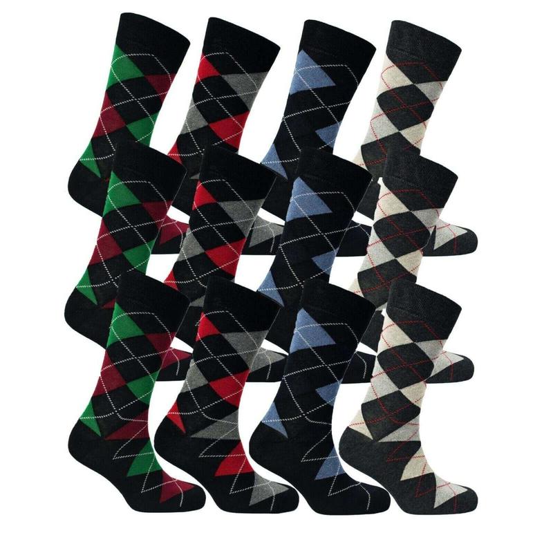 12 Pairs Mens Cotton Rich Argyle and Stripe Casual Work Dress Socks with Smooth Toe Seam All Season Breathable Fashionable Socks Size 6-11 by Sock Stack 1