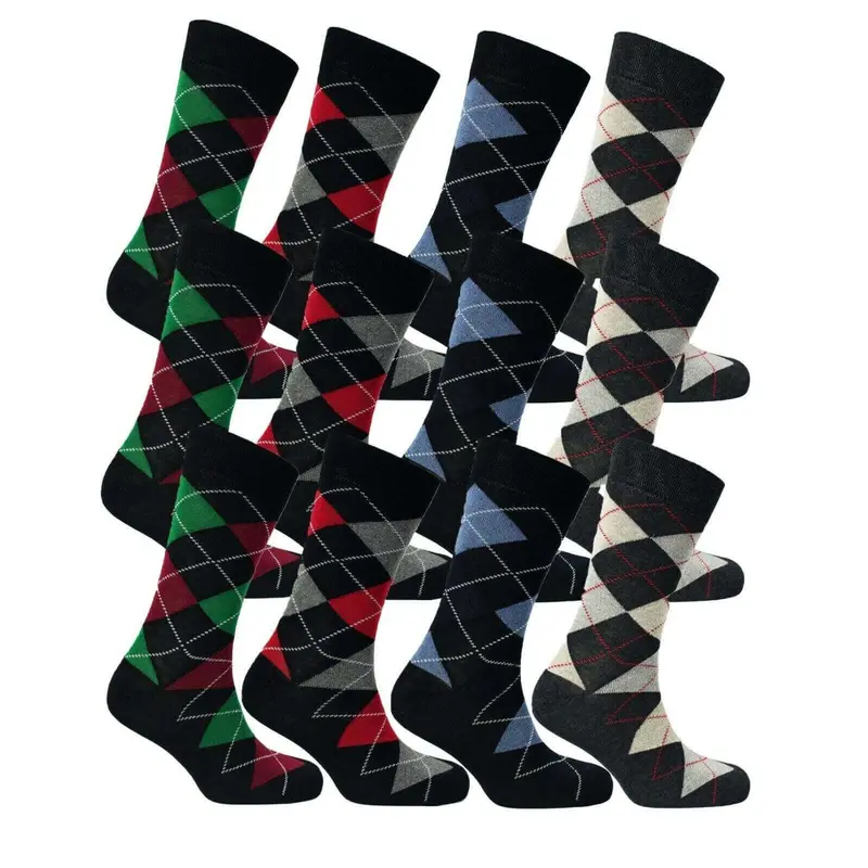 12 Pairs Mens Cotton Rich Argyle and Stripe Casual Work Dress Socks with Smooth Toe Seam All Season Breathable Fashionable Socks Size 6-11 by Sock Stack 1