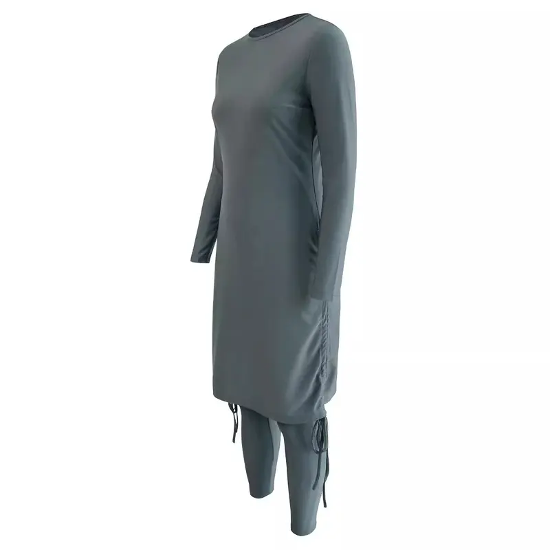 Muslim Fully Surrounded Sun Protection Split Conservative Swimsuit Pleating Tight Surfing Diving Three-Piece Swimsuit 1